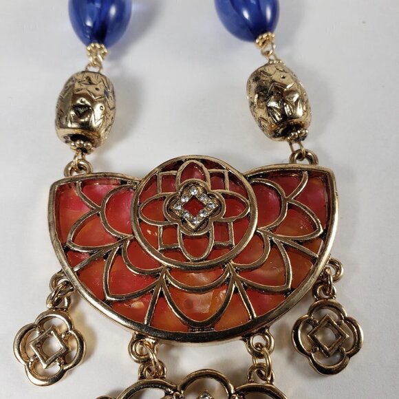 Erica Lyons 26" Gold-tone Multi-Color Beaded Necklace with Filigree Drop Pendant - Picture 8 of 9